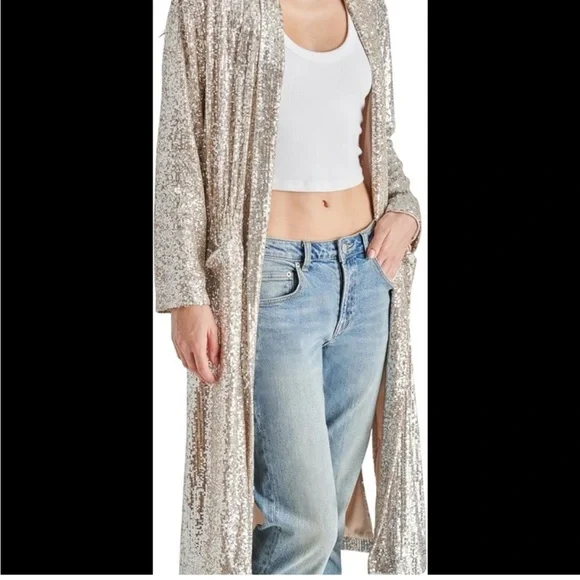Steve Madden Shimmering Silver Sequin Coat - Picture 2 of 3